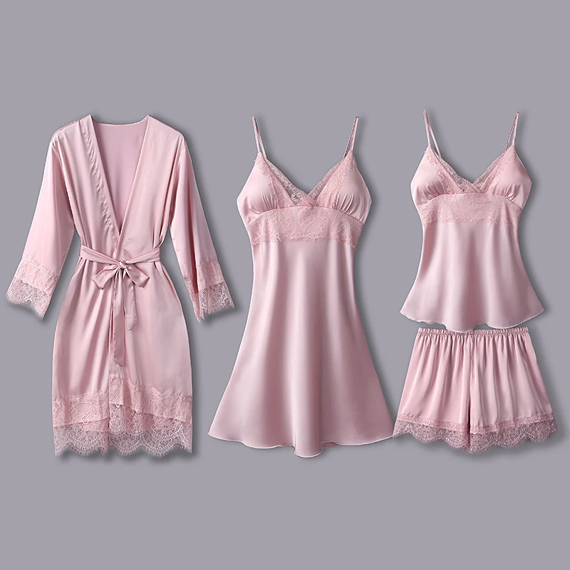 Женский пижамный комплект атласная пижама шелковые пижамы 4 шт. женские