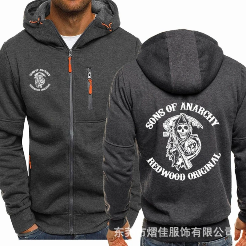 

2021 fashion men's Spring New motorcycle SONS OF ANARCHY Hoodie cotton casual zipper men's Hoodie