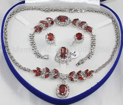 

Hot sale Inlay Red crystal Necklace Bracelet Ring Earring set AAA