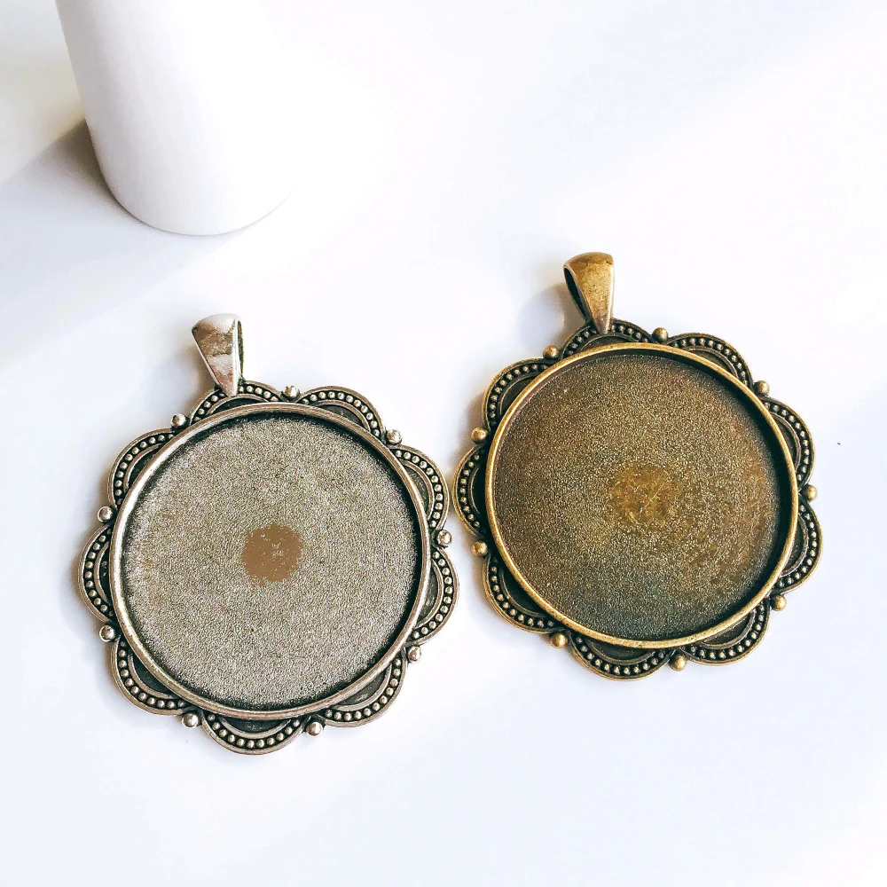 5 шт./лот 35 мм ожерелье с подвеской старинная бронза серебряного цвета стеклянный