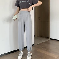 summer grey loose thin casual bloomers women blue ice silk solid colors high waist harem pants black sweatpants beige trousers