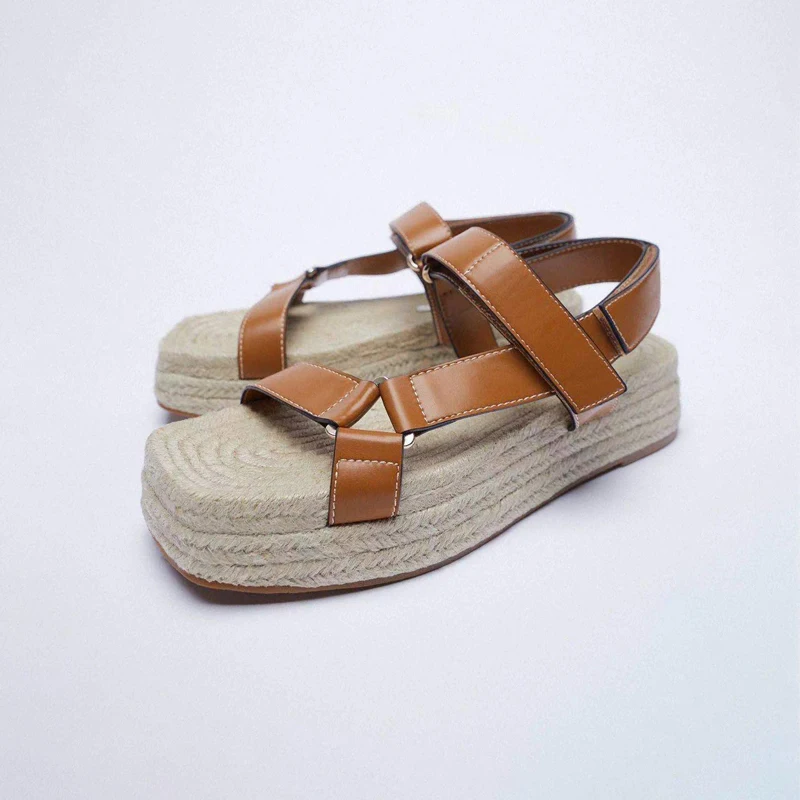 

2021 Summer Platform Sandals Buckle Hemp Thick-soled Straw Fisherman Shoes Casual Flats Gladiator Sandalias Brown Shoe Slippers
