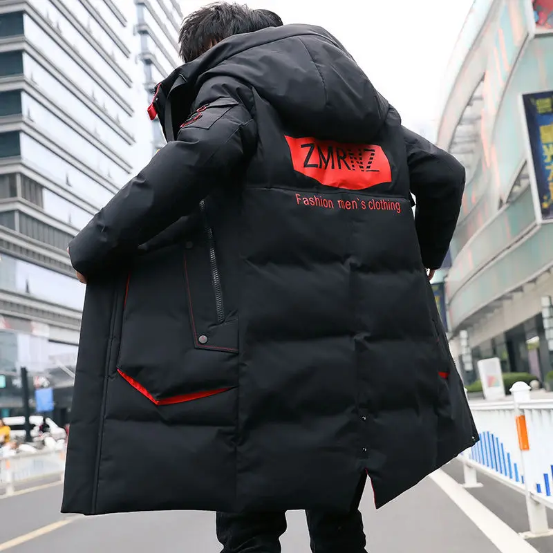 Парка мужская 2019 Новая зимняя куртка с капюшоном Длинная пальто однотонные