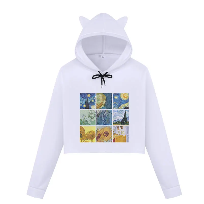 Женский укороченный топ с капюшоном худи в стиле Харадзюку длинным рукавом и