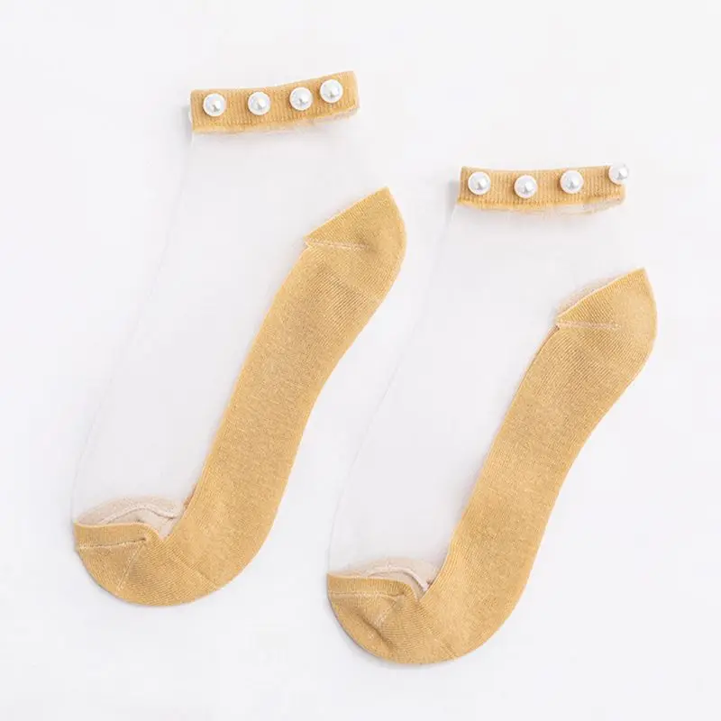Женские летние носки-Башмачки из стекловолокна с жемчугом и бусинами Чулочные