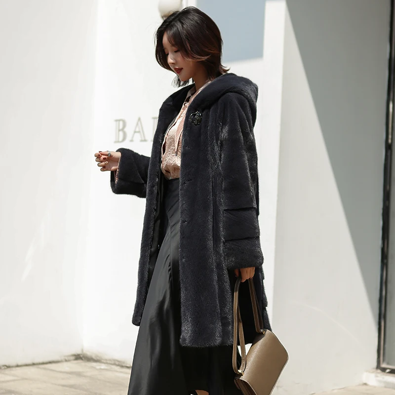 

Winter Coat Women Real Mink Fur Long Coat Hooded Temperament Thicken Warm Mink Fur Coat Women jackets Clothing