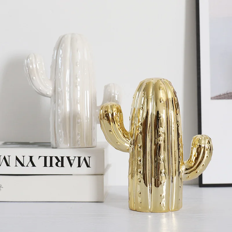 

Nordic Style Golden White Cactus Ornament Home Living Room Bedroom Creative Decorations Figurines Photography Display Props New