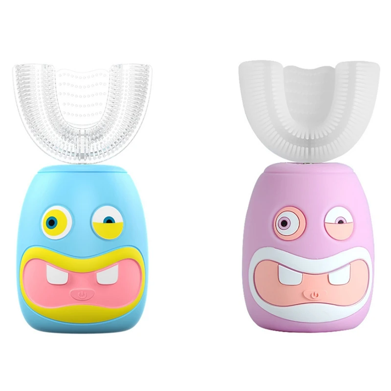 

2Set Children Sonic Intelligent Automatic Electric Toothbrush Rechargeable U Type Toothbrush, Blue & Pink