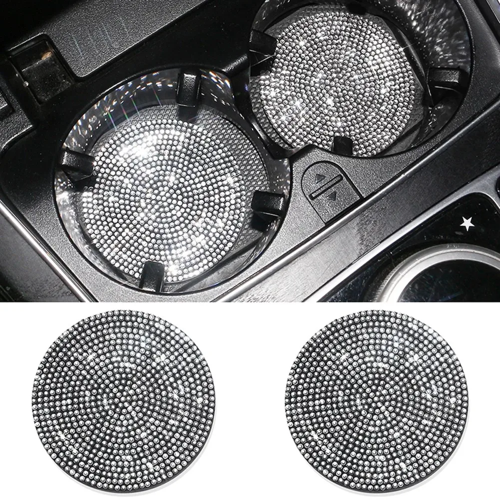 

2PCS Car Cup Holder Coaster Diamond Bling Crystal Rhinestone Pad Round Auto Cup Holder Insert Drink Coaster Auto Interior