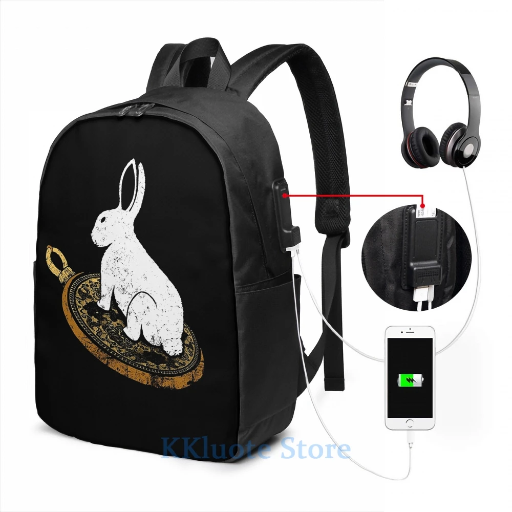 Забавный рюкзак с графическим принтом Следуй за Белым Кроликом (2) USB зарядка