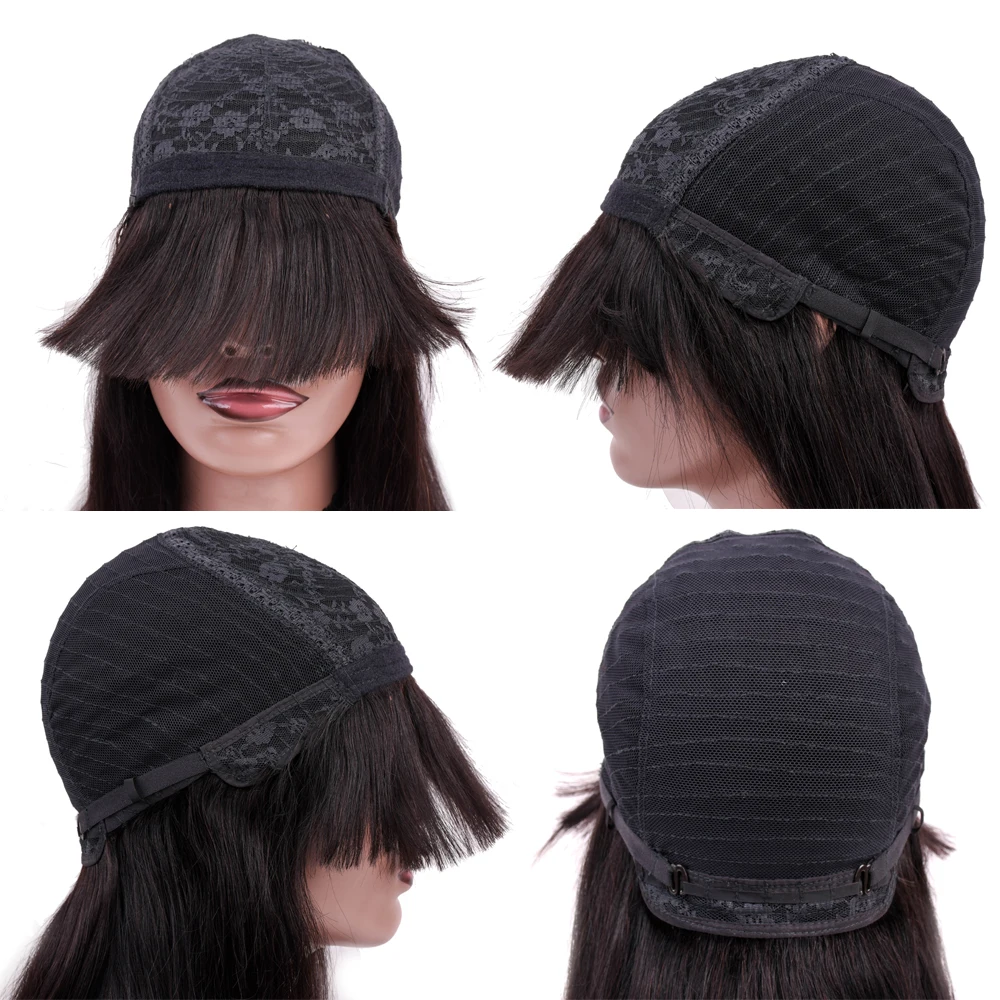 

Allrun Human Hair Wigs Straight Wigs For Women Human Hair Brazilian Full Machine Wig With Bangs Glueless Adjustable Remy