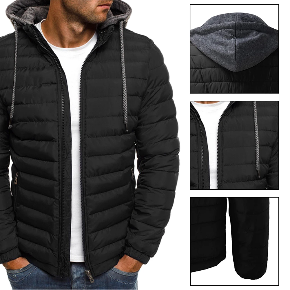 

Lightweight Hooded Down Jacket Hat Jacket Drawstring Zipper Thickened Warmth Waterproof Transitional Jacket Casual Style