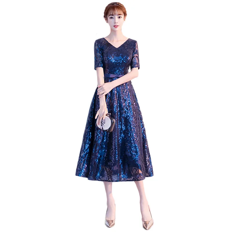 

Bling Sequins Appliques Women A-Line Dresses Sexy V-Neck Short Sleeve Wedding Party Guest Dress Skirt Elegant Gown Vestidos 3XL