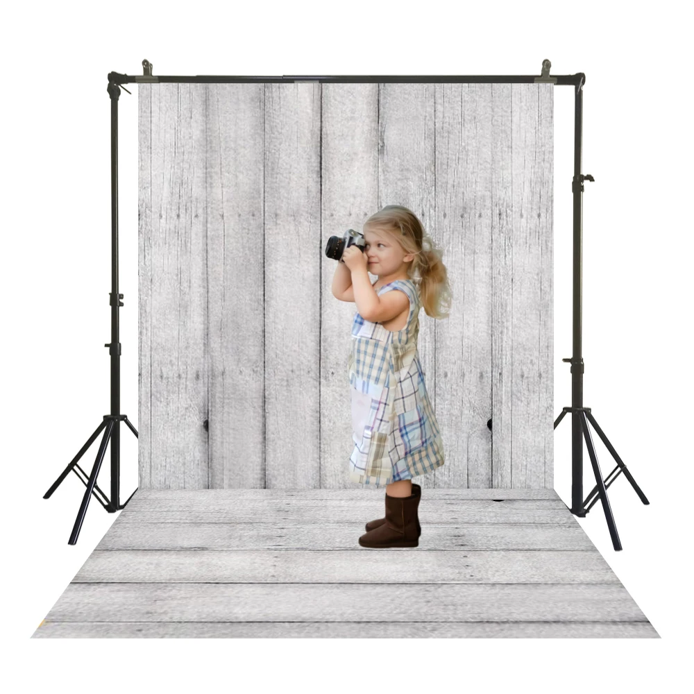 

Ashen Wood Floor Plank Photography BackDrops Polyester Traditional Studio Back Drops Greyish White Portrait Booth Backgrounds