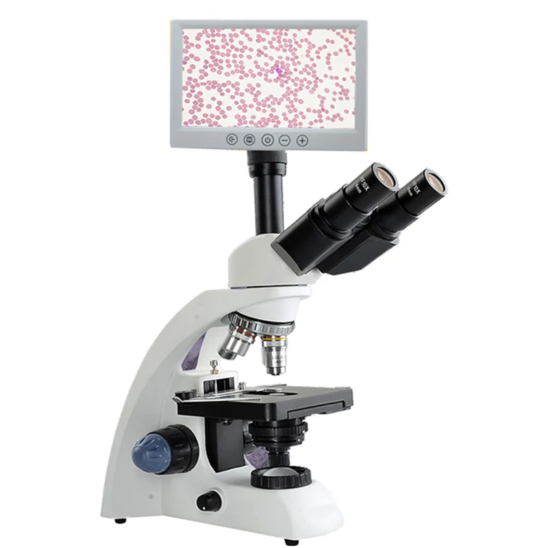 

Professional Lab biological HD trinocular microscope zoom 1600X eyepiece electronic digital 7-inch LCD led Light phone stand USB