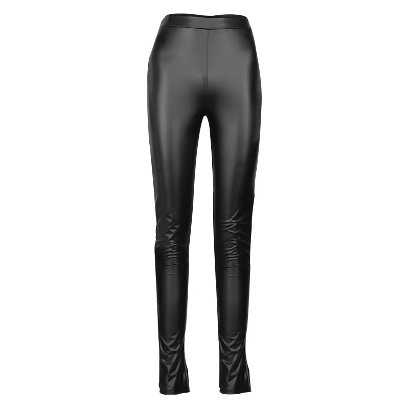 

Elegant Vintage Black PU Leather Pants Women Autumn High Waist Skinny Trousers Ladies Casual Fashion Pants Capris PA52398