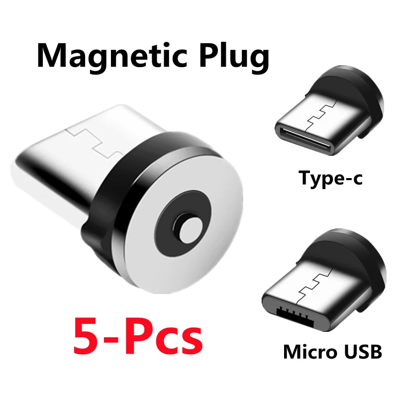 

5 Pcs 360 Rotation Round USB Magnetic Plug For Mobile Phone Replacement Parts Converter Charging Cable Adapter Micro USB Type C