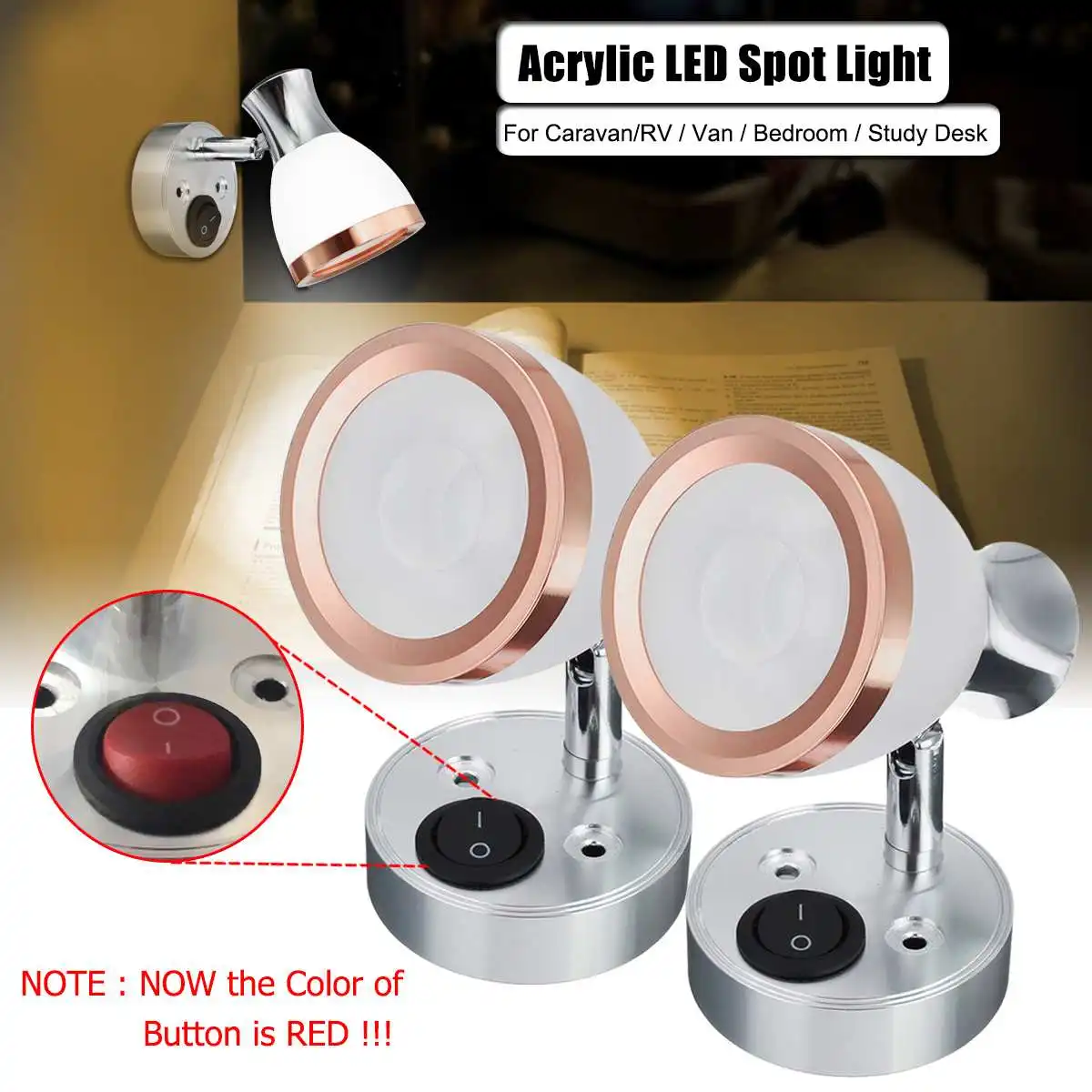 

12V 3W LED Car Interior Light Spot Light Reading Light For Camper Van Caravan Motorhome Boat VW T4 T5 RV Truck Marine