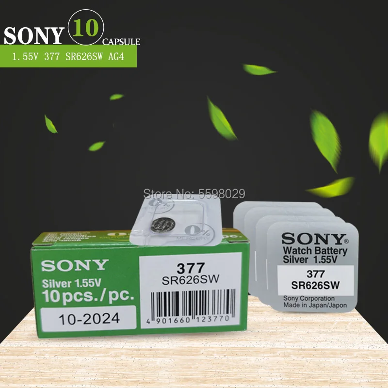 10 шт. упаковка для аккумулятора Sony 377 AG4 LR626 377A sr626sw 1 55 в 626 Кнопочная серебряная
