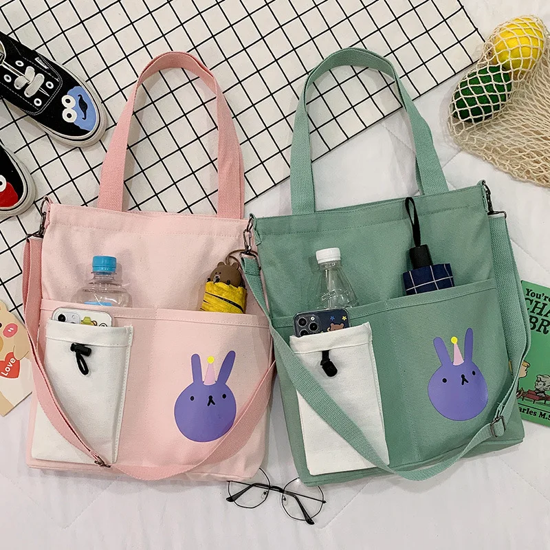 

2021 new Canvas bag Korean student messenger bag Cute girl canvas shoulder bag Simple large-capacity handbag women