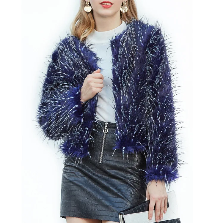

Fashion Furry Faux Fur Coat Women Fluffy Warm Long Sleeve Female Outerwear Autumn Winter Coat Jacket Hairy Collarless Overcoat