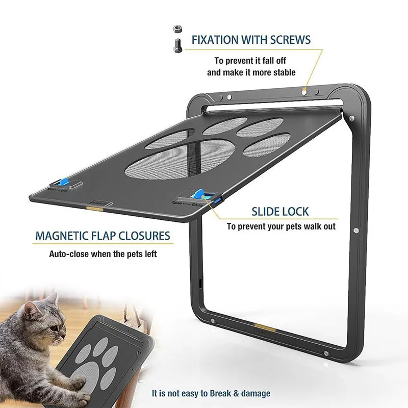 Lockable cat dog Flap Door Innovative Gauze Safe Magnetic Easy Install Kitten samll animal Gate ABS Window Screen Pet supplies | Дом и сад