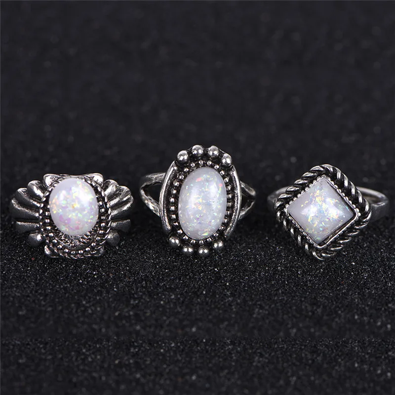 8 шт./Se винтажный огненный опал кольцо набор для женщин бохо античный цвет сердце