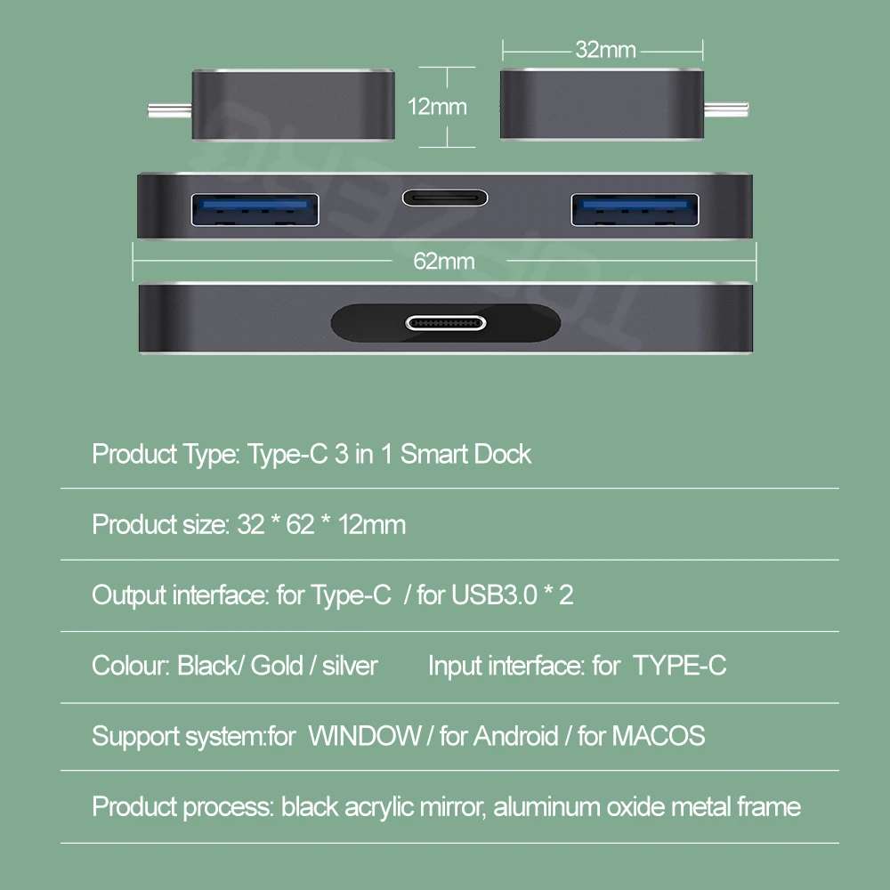 Высокоскоростной Разветвитель USB 3.0 типа C умная док-станция с 3 портами