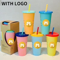 710ml cold color change cup mug straw cups reusable coffee cup portable matte finish plastic water mugs with lid