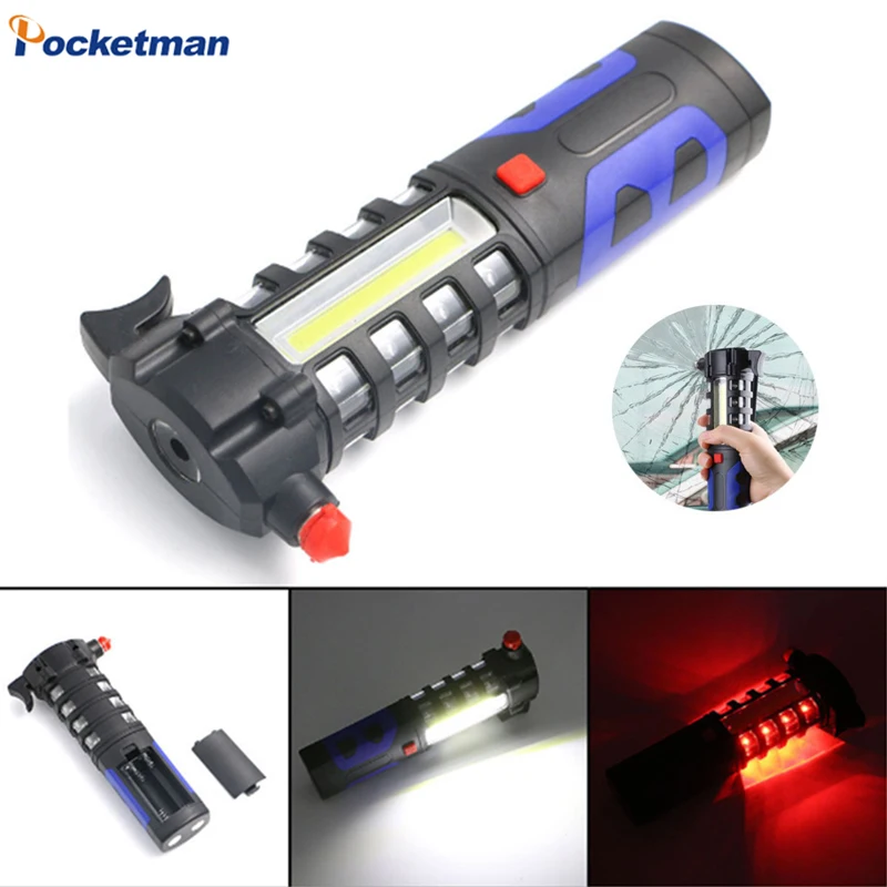 

Multifunctional LED Flashlight Safety Escape Rescue Hand Light Torch Magnetic Tail Flashlights Window Breaker Emergency Hammer