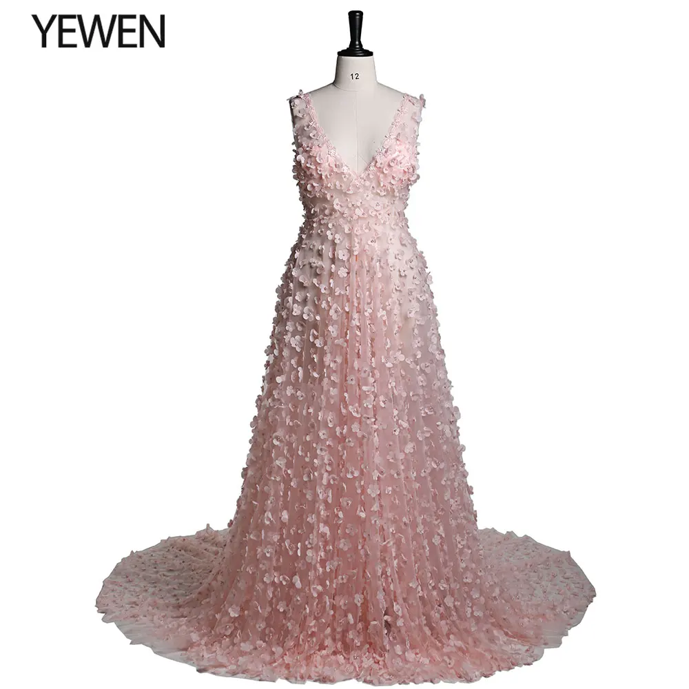 

Elegant Flower with Pearls V Neck Formal Maternity Gown Long Beach Prom Party Dress Fancy Photo Shoot Dresses Props YEWEN