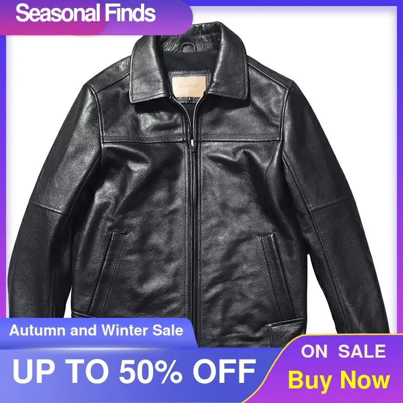 

2021 Black Men Casual Style Genuine Leather Jacket Men Plus Size 4XL Real Natural Cowhide Autumn and Spring Slim Fit Coat