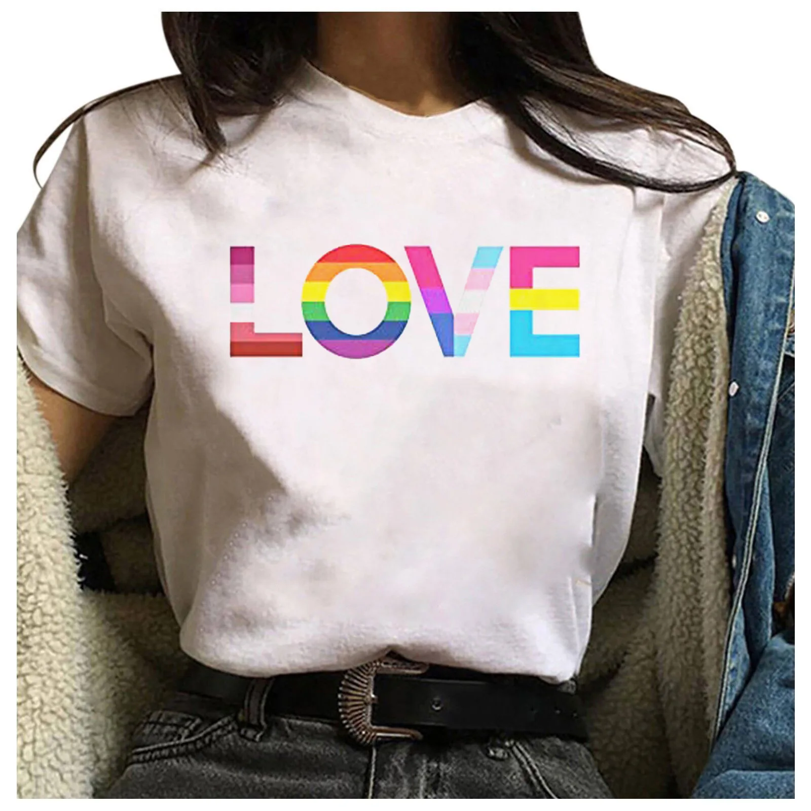 

Colorful Love Letter Print Women T Shirt Short Sleeve O Neck Loose Women Tshirt Ladies Tee Shirt Tops Clothes Camisetas Mujer