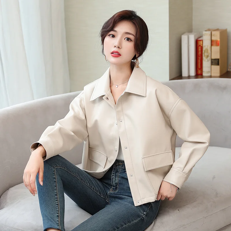 

Leather Suede Coat Jacket Spring Autumn Women Slim Moto Outerwear Coats Garment LF2003