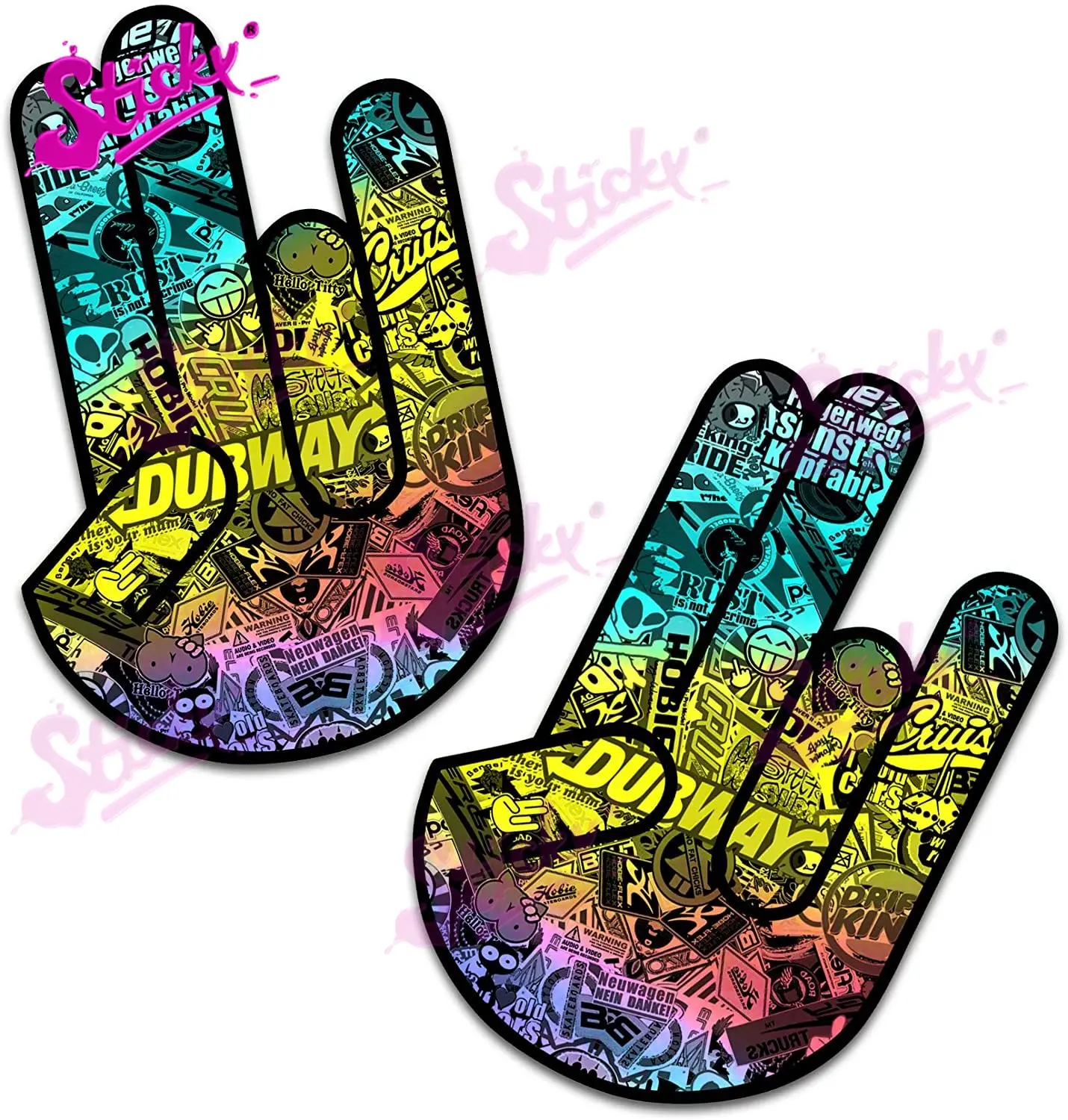 

STICKY 2pcs Shocker Hand Funny Printed Skull Car Sticker Decal Decor For Bicycle Motorcycle Accessories Laptop Helmet Trunk Wall