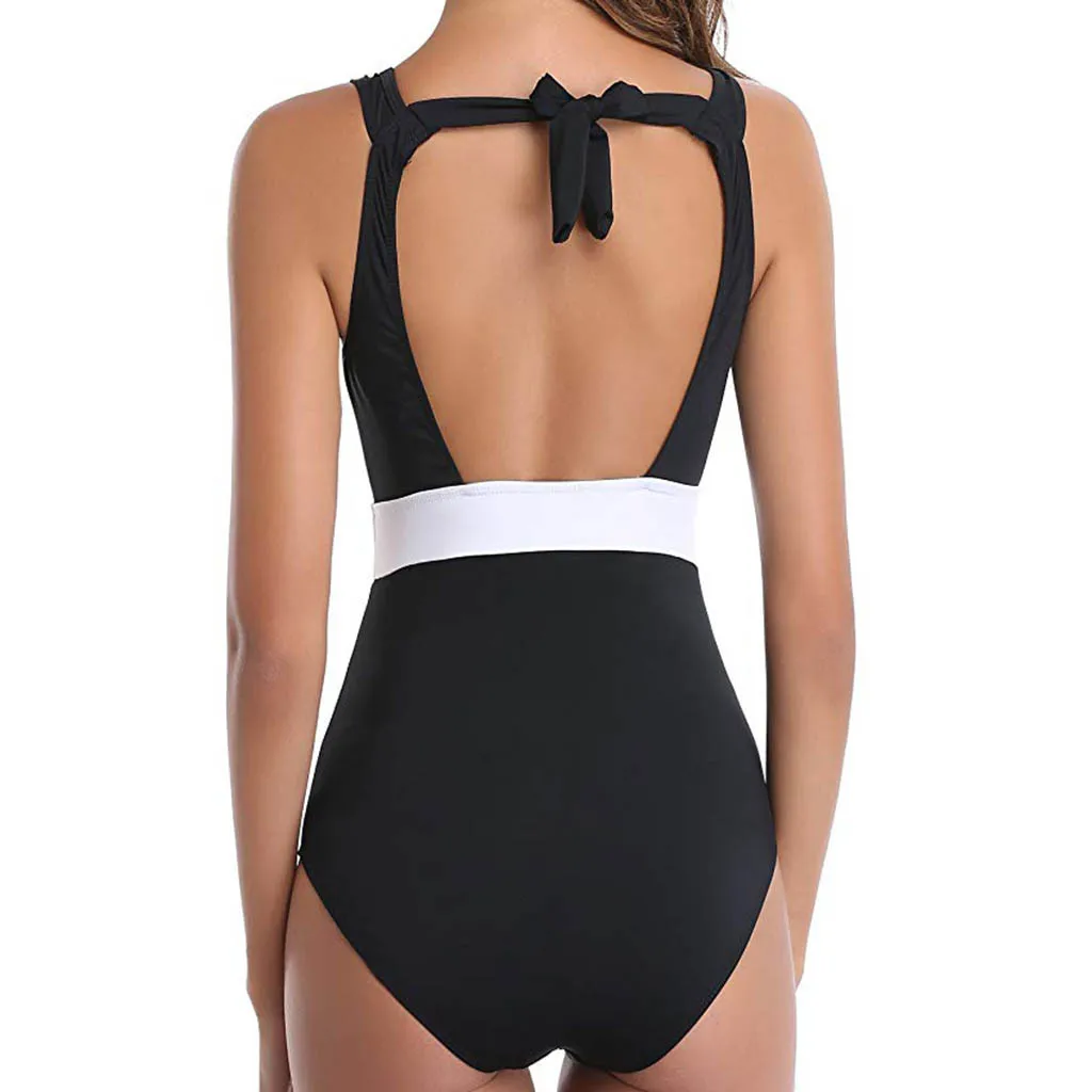 Слитный Купальник на пуговицах с высокой талией пляжный в стиле пэчворк круглым