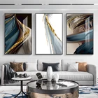 Настенная Абстрактная Картина на холсте, Постер в скандинавском стиле с изображением современных перьев и золотых линий, для гостиной, домашний декор