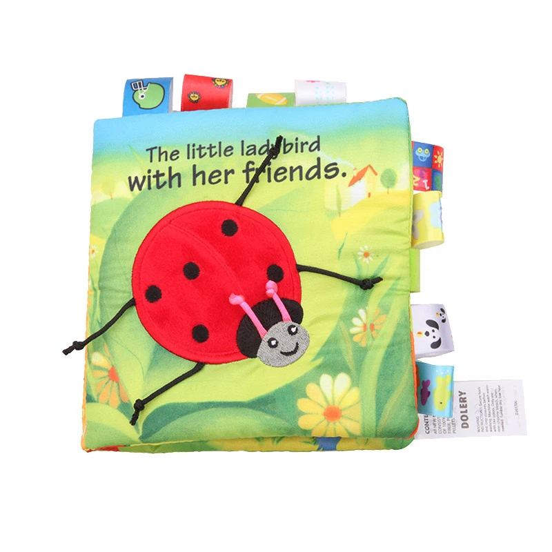 ladybug 14x14cm Картонные детские игрушки книжки из мягкой ткани звук шелеста детские развивающие кролик погремушка в коляску новорожденная кроватка детские игрушки 0-24 месяца - Цвет: ladybug 14x14cm