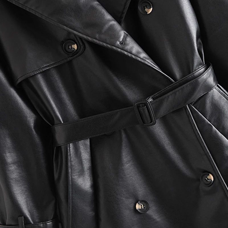 Модная длинная байкерская куртка из искусственной кожи для женщин на осень и