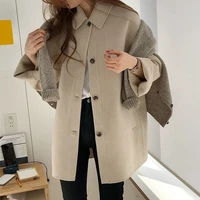 women winter chic loose casual coat long sleeve warmth single breasted fashion wool solid button female autumn new outwear 2021