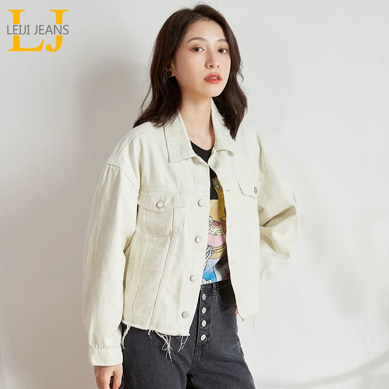 Женская короткая джинсовая куртка LEIJIJEANS модная белая повседневная молодежная из