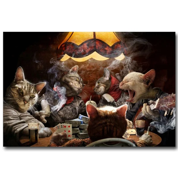 

Cats Playing Poker Singing Smoking Funny Metal Tin Sign Wall Art