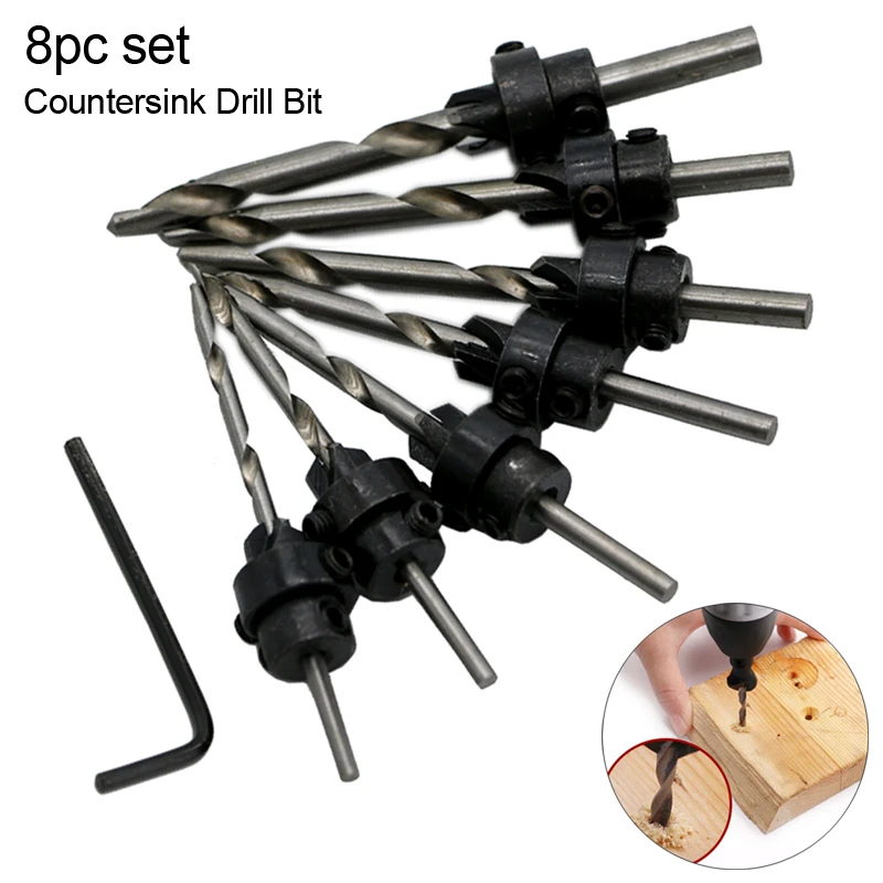 Набор сверл для зенковки комплект насадок 8 шт. регулируемых съемных твист дрели