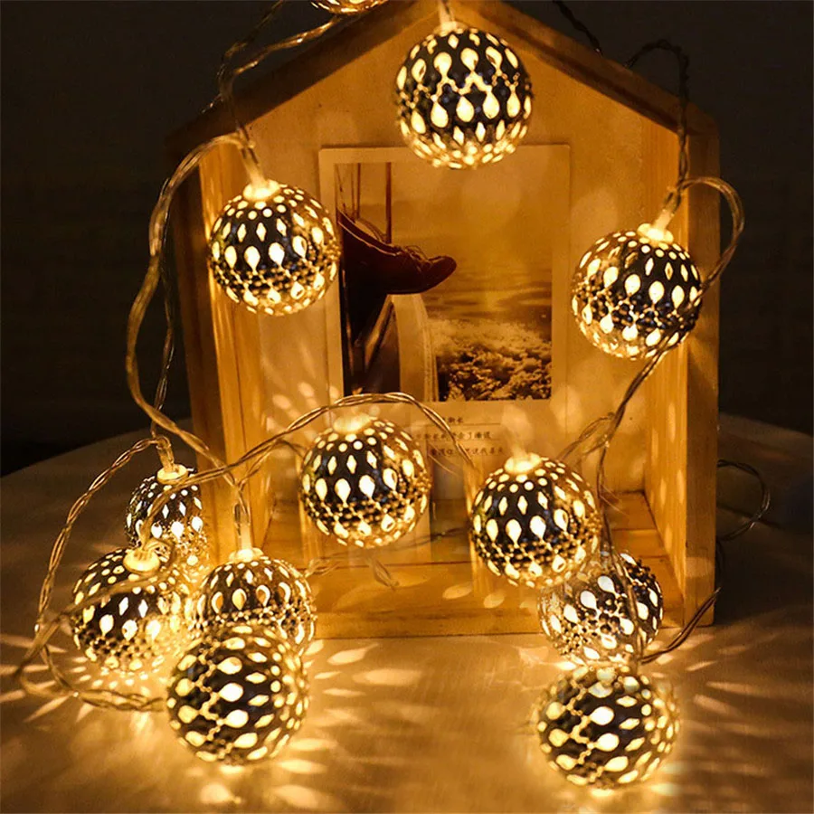 

Globe String Lights Battery Operated/USB 2M 30LED Sliver Moroccan Fairy Garland Light For Patio Garden Wedding Christmas Party