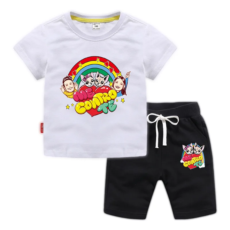 Детский хлопковый комплект одежды для девочек футболка с мультяшным принтом я