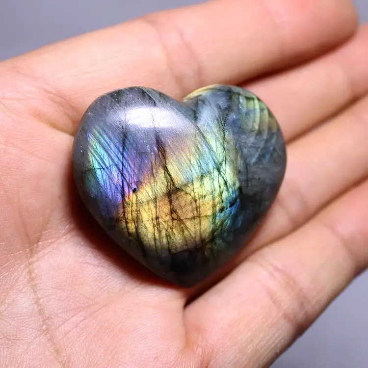 

MOKAGY 30mm - 40mm Natural Blue And Yellow Labradorite Quartz Stone Heart Crystals Crafts1pc
