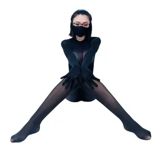 Бондаж колготки Боди Чулки Фетиш масло тонкие колготки супер блестящий комбинезон Колготки Фэнтези закрытая промежность масляные интегрированные перчатки