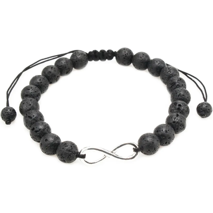 FYJS уникальное серебро символ бесконечности соединяет 8 мм черные вулканические