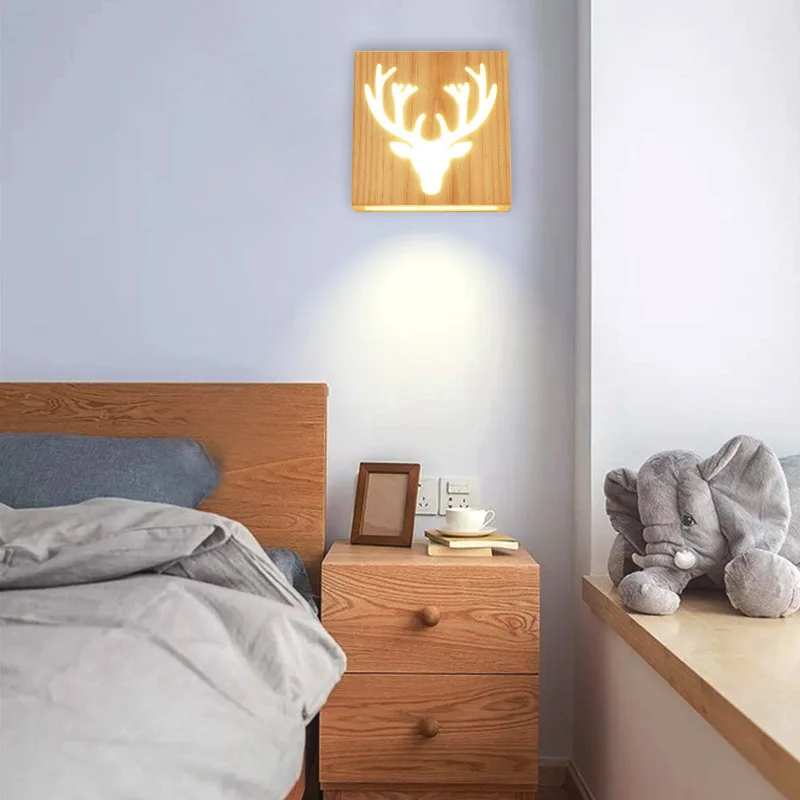 

Современный светодиодный для помещений настенный светильник детский Декор для спальни деревянный минималистичный бра AC85-265V Детские свето...