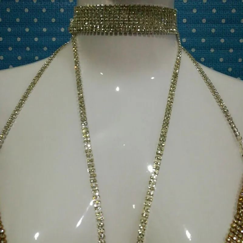 

Hot Sexy Night Club Party Deep Halter V-Neck Female Short Dress Fashion Sleeveless Whole Body Diamonds Backless Show Wrap Dress